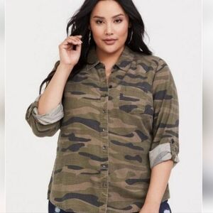 TORRID Long Sleeve Or ROLL UP Shirt TOP blouse 4X CAMO